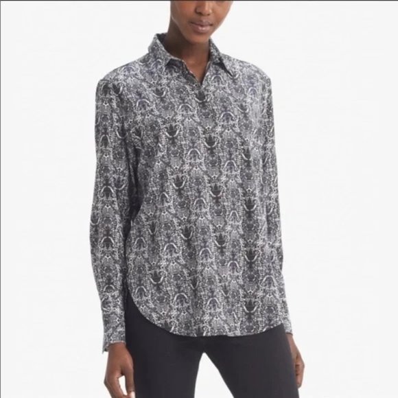 MM Lafluer  The Blake Shirt—Rococo Print Black & White Button Down SZ 10 - Picture 1 of 10